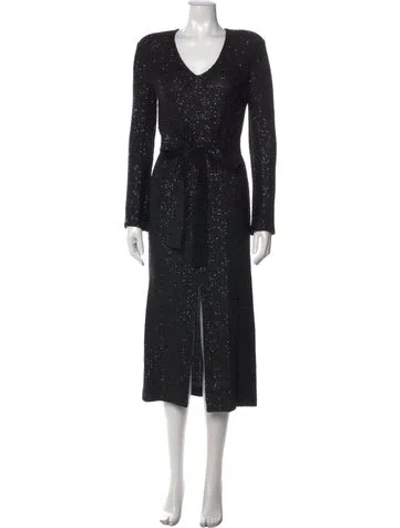 Pre-owned St John Patterned Midi Length Dress In Black