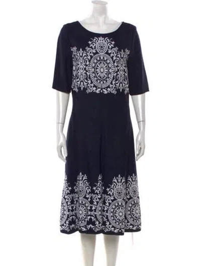 Pre-owned St John Patterned Midi Length Dress W/ Tags In Blue