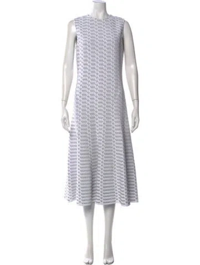 Pre-owned St John Patterned Midi Length Dress In White