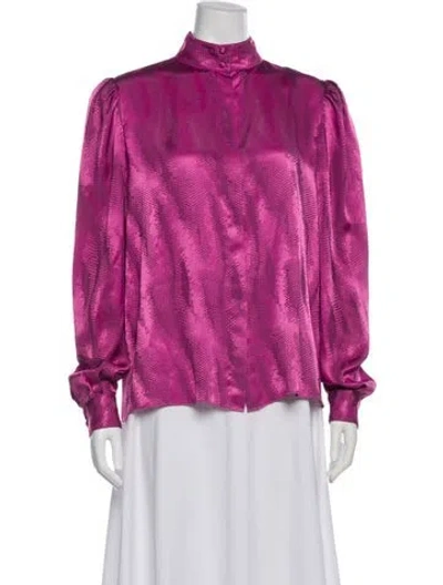 Pre-owned St John Patterned Mock Neck Blouse In Pink