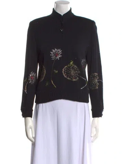 Pre-owned St John Patterned Mock Neck Sweater In Black