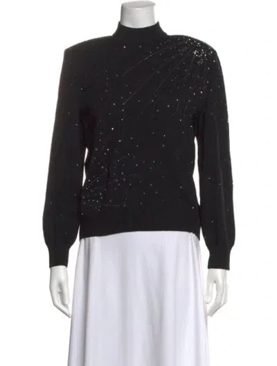 Pre-owned St John Patterned Mock Neck Sweater In Black
