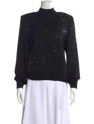Pre-owned St John Patterned Mock Neck Sweater In Black