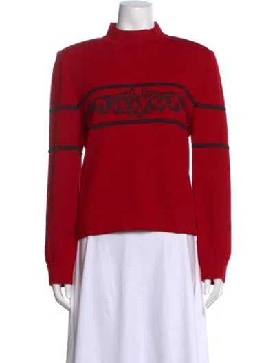 Pre-owned St John Patterned Mock Neck Sweater In Red