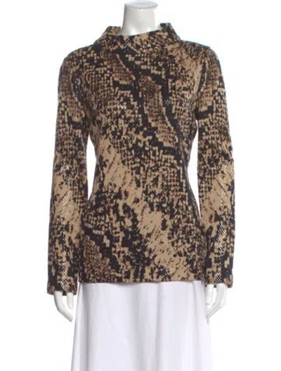 Pre-owned St John Patterned Mock Neck Top In Black