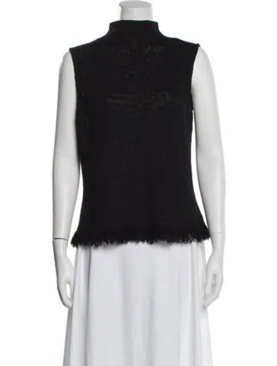 Pre-owned St John Patterned Mock Neck Top In Black