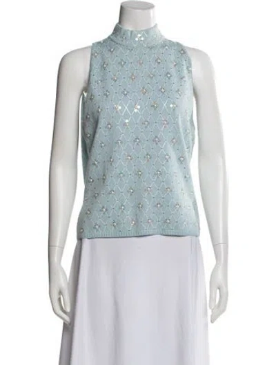 Pre-owned St John Patterned Mock Neck Top In Blue