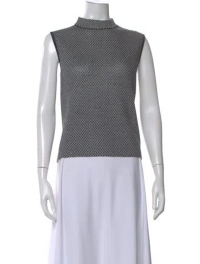 Pre-owned St John Patterned Mock Neck Top In Blue