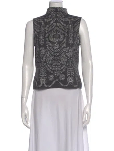 Pre-owned St John Patterned Mock Neck Top In Gray