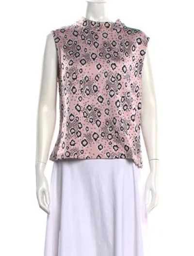 Pre-owned St John Patterned Mock Neck Top In Pink