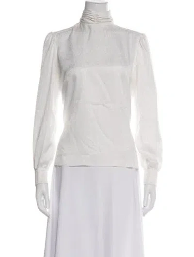 Pre-owned St John Patterned Mock Neck Top In Pink/white
