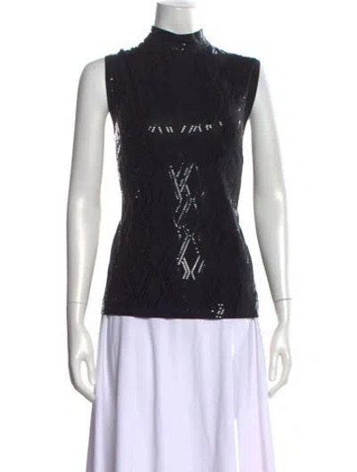 Pre-owned St John Patterned Mock Neck Top W/ Tags In Black