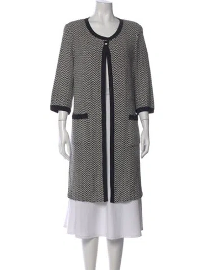 Pre-owned St John Patterned Open Front Sweater In Black