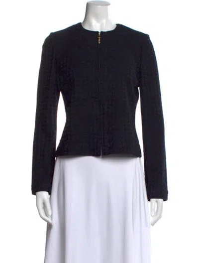 Pre-owned St John Patterned Open Front Sweater In Black
