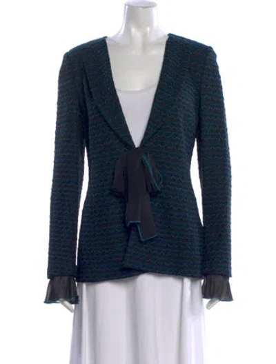 Pre-owned St John Patterned Open Front Sweater In Blue