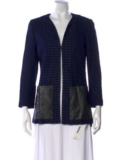 Pre-owned St John Patterned Open Front Sweater In Blue