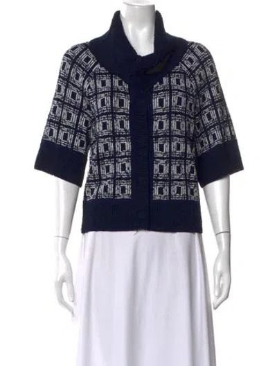 Pre-owned St John Patterned Open Front Sweater In Blue