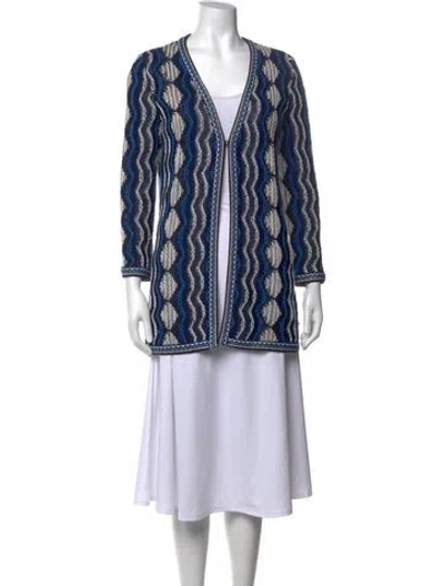 Pre-owned St John Patterned Open Front Sweater In Blue