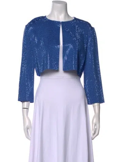 Pre-owned St John Patterned Open Front Sweater In Blue