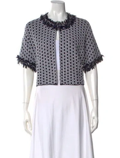 Pre-owned St John Patterned Open Front Sweater In Blue