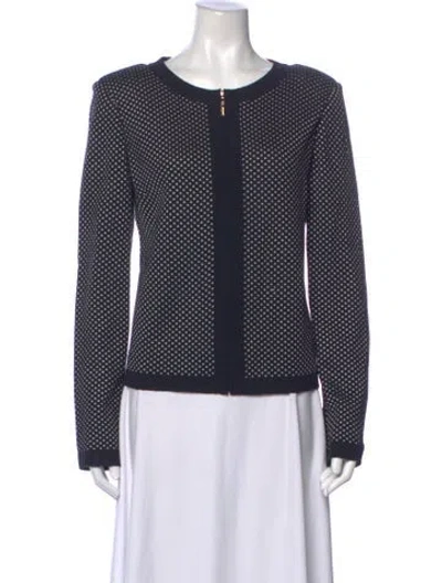 Pre-owned St John Patterned Open Front Sweater In Blue