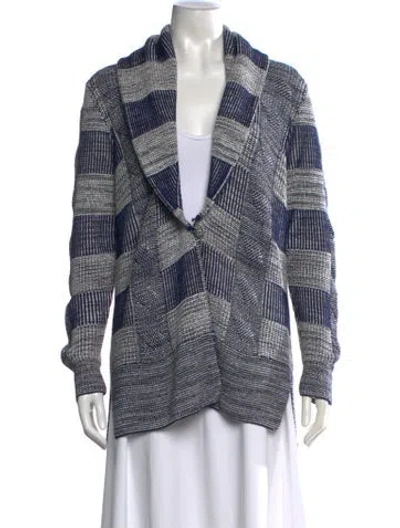 Pre-owned St John Patterned Open Front Sweater In Blue