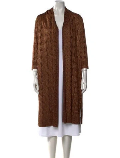 Pre-owned St John Patterned Open Front Sweater In Brown