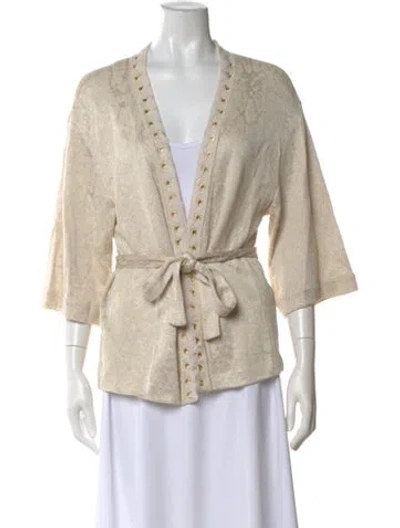 Pre-owned St John Patterned Open Front Sweater In Neutral