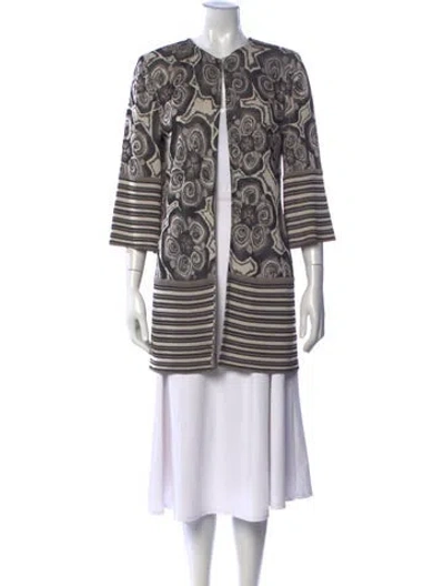 Pre-owned St John Patterned Open Front Sweater In Neutrals