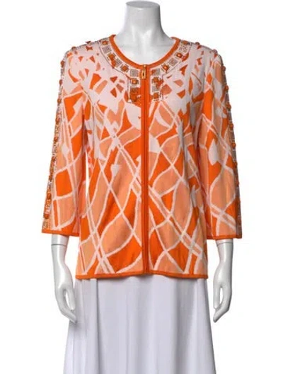 Pre-owned St John Patterned Open Front Sweater In Orange