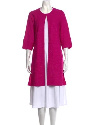 Pre-owned St John Patterned Open Front Sweater In Pink