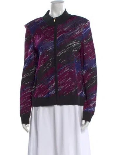 Pre-owned St John Patterned Open Front Sweater In Purple