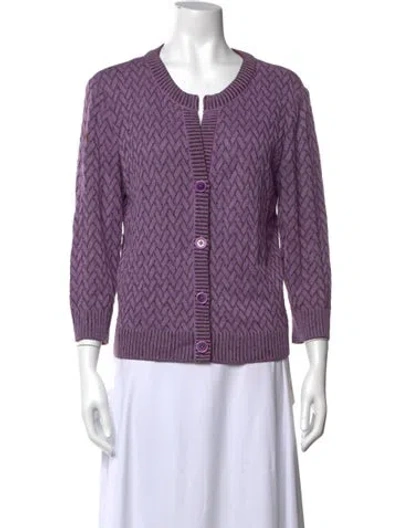 Pre-owned St John Patterned Open Front Sweater In Purple
