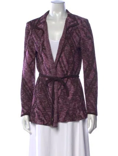 Pre-owned St John Patterned Open Front Sweater In Purple