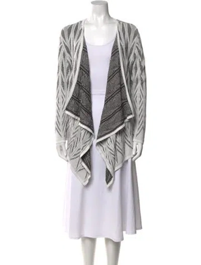 Pre-owned St John Patterned Open Front Sweater In White