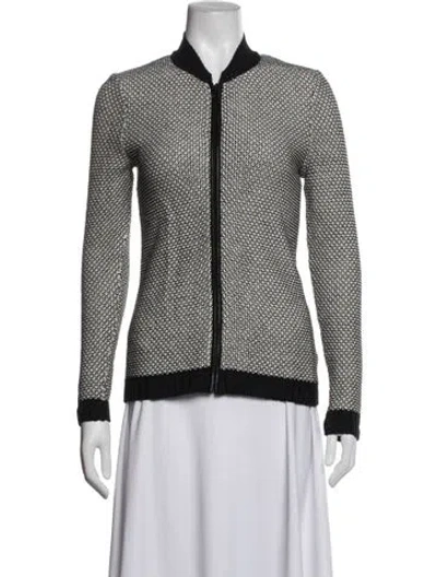 Pre-owned St John Patterned Open Front Sweater In White