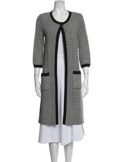 Pre-owned St John Patterned Open Front Sweater In White