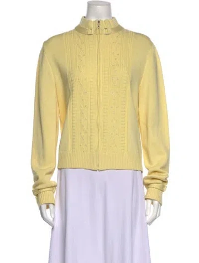Pre-owned St John Patterned Open Front Sweater In Yellow