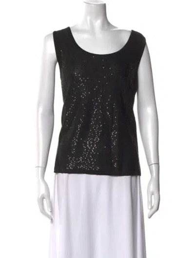Pre-owned St John Patterned Scoop Neck Top In Black