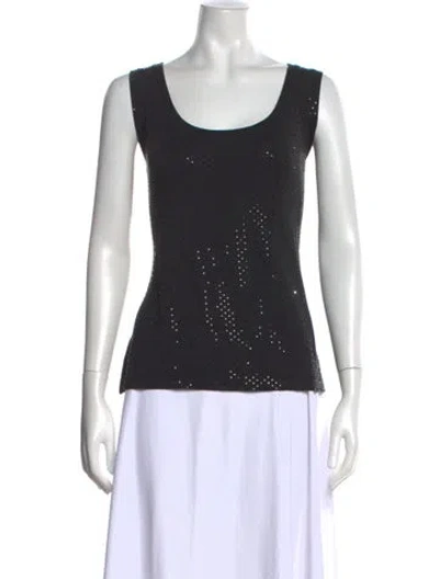 Pre-owned St John Patterned Scoop Neck Top In Black