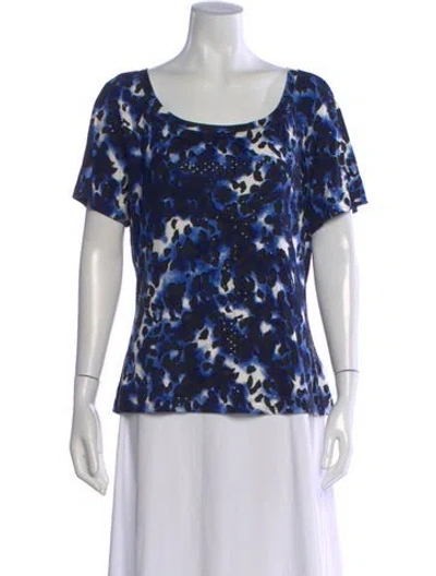 Pre-owned St John Patterned Scoop Neck Top In Blue