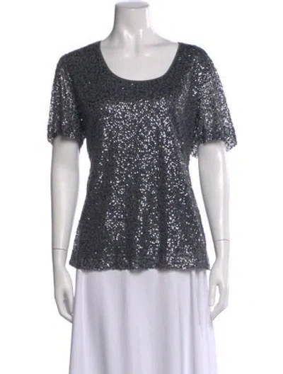 Pre-owned St John Patterned Scoop Neck Top In Gray