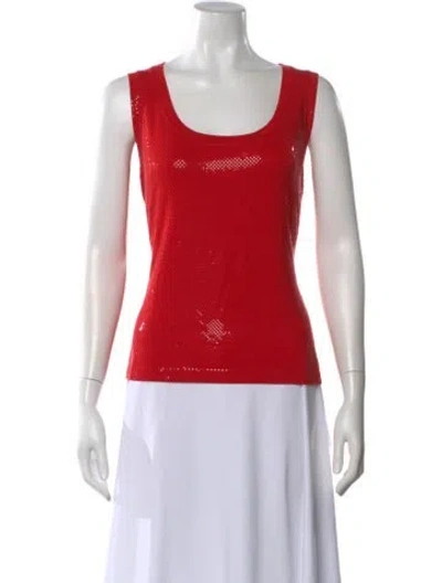 Pre-owned St John Patterned Scoop Neck Top In Red
