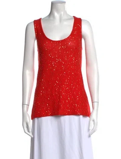 Pre-owned St John Patterned Scoop Neck Top In Red