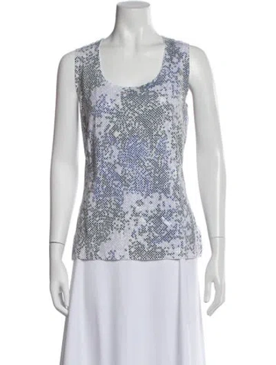 Pre-owned St John Patterned Scoop Neck Top In White