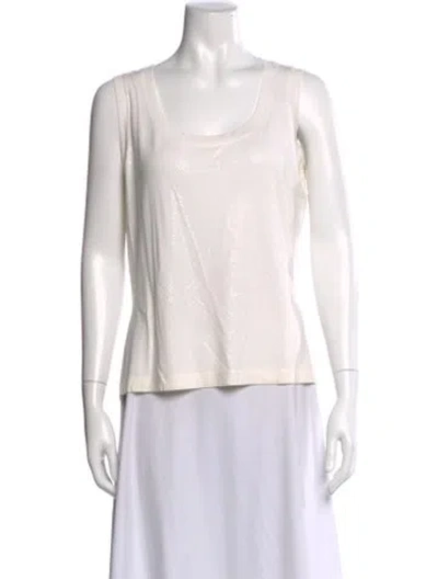 Pre-owned St John Patterned Scoop Neck Top In White