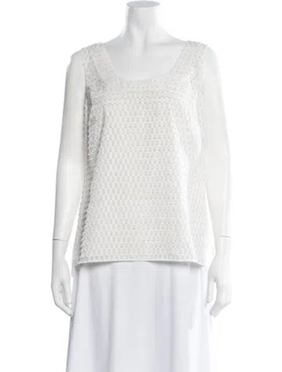 Pre-owned St John Patterned Scoop Neck Top In White