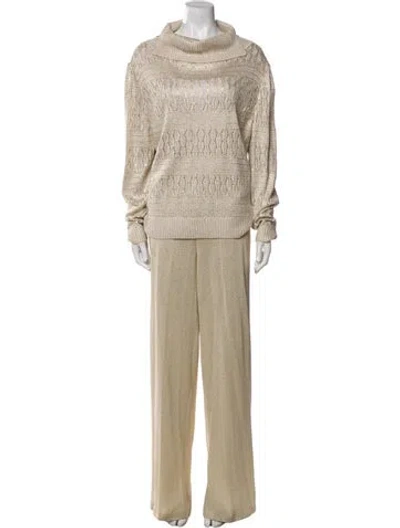 Pre-owned St John Patterned Sequin Embellishments Pant Set In Neutral