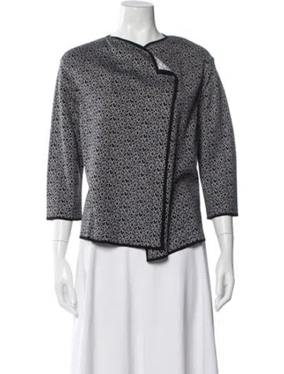 Pre-owned St John Patterned Three-quarter Sleeve Blouse In White