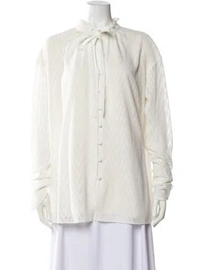 Pre-owned St John Patterned Tie Neck Blouse In Neutral